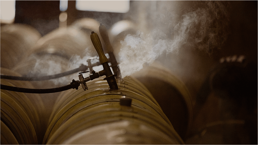 Video still of barrels getting prepared for pinot noir aging at Gary Farrell Winery in the Russian River Valley