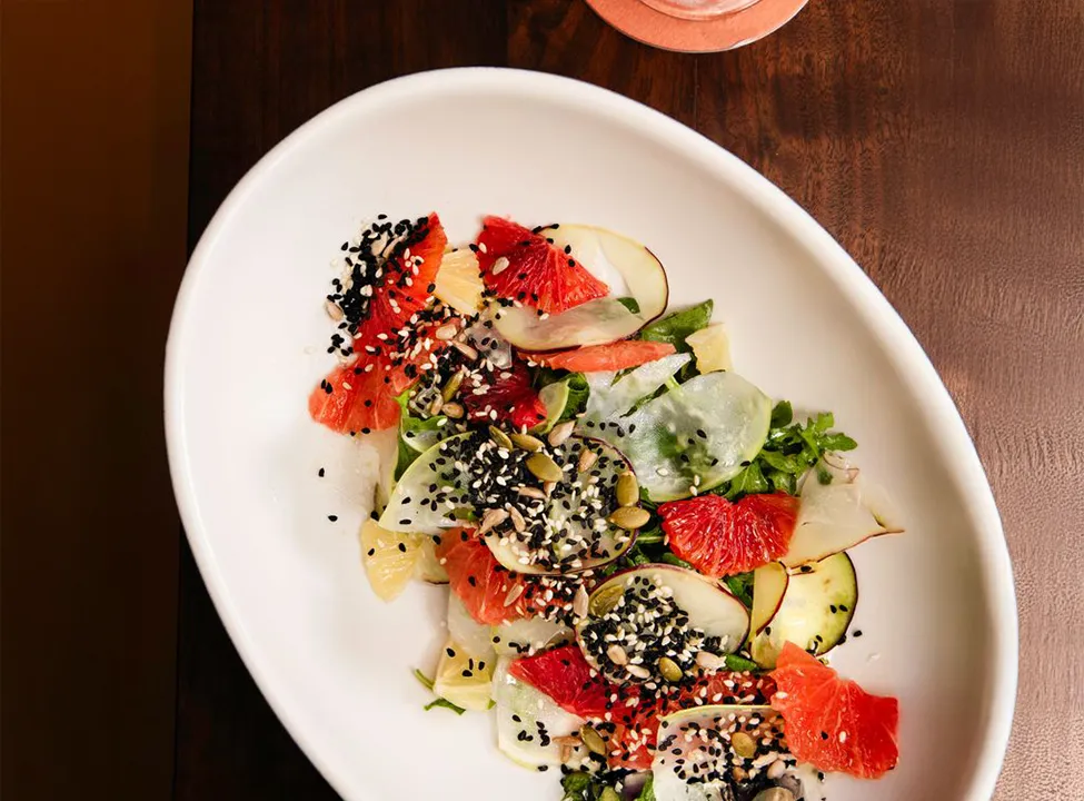 Beautifully decorated appetizer on a white plate