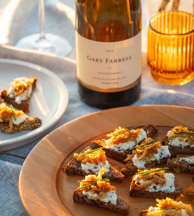 Goat Cheese & Caramelized Leek Crostinis on Dark Rye