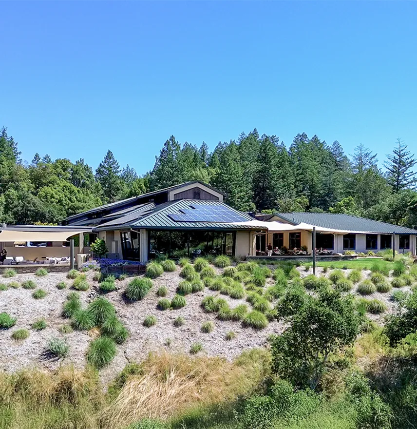 Aerial view of Gary Farrell winery building and surroundings