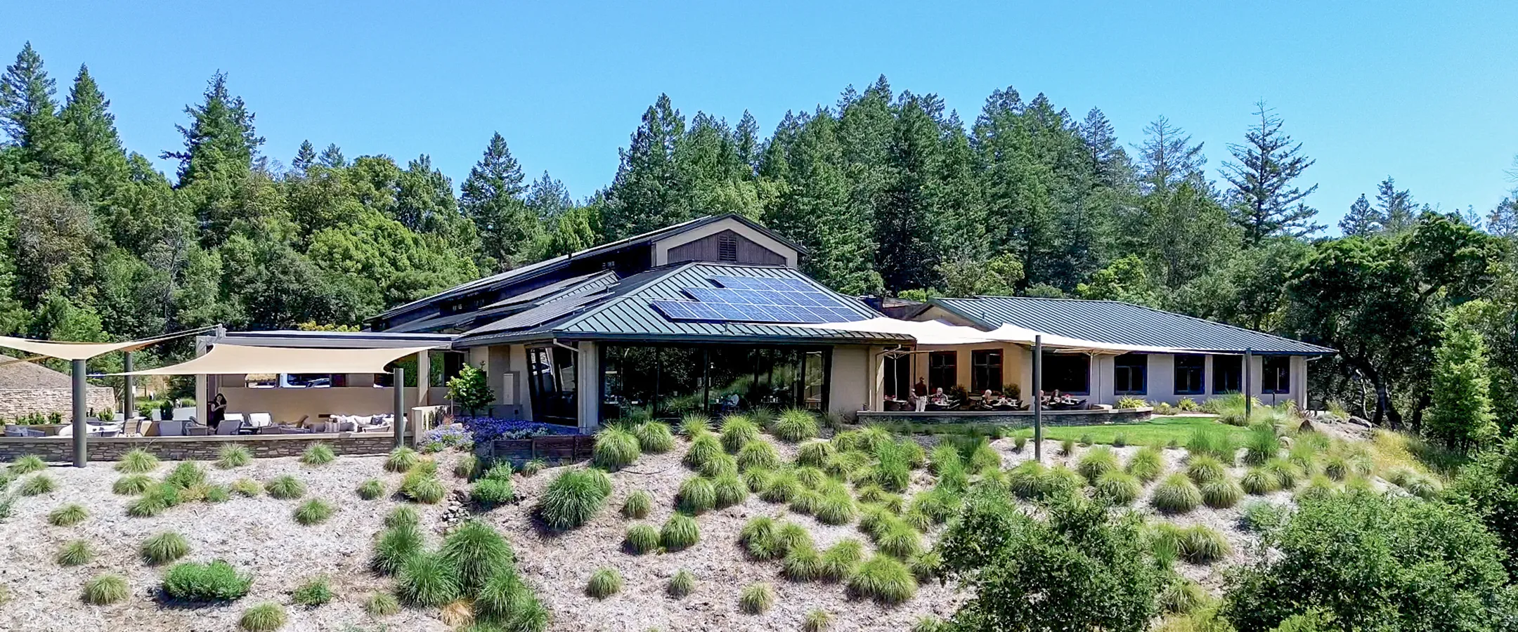 Aerial view of Gary Farrell winery building and surroundings
